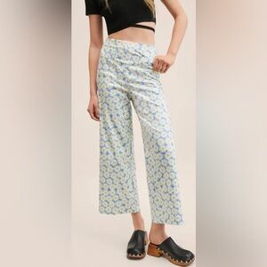 Mango Women’s Daisy Print Cropped Wide Leg Pants Size 10 NWT
